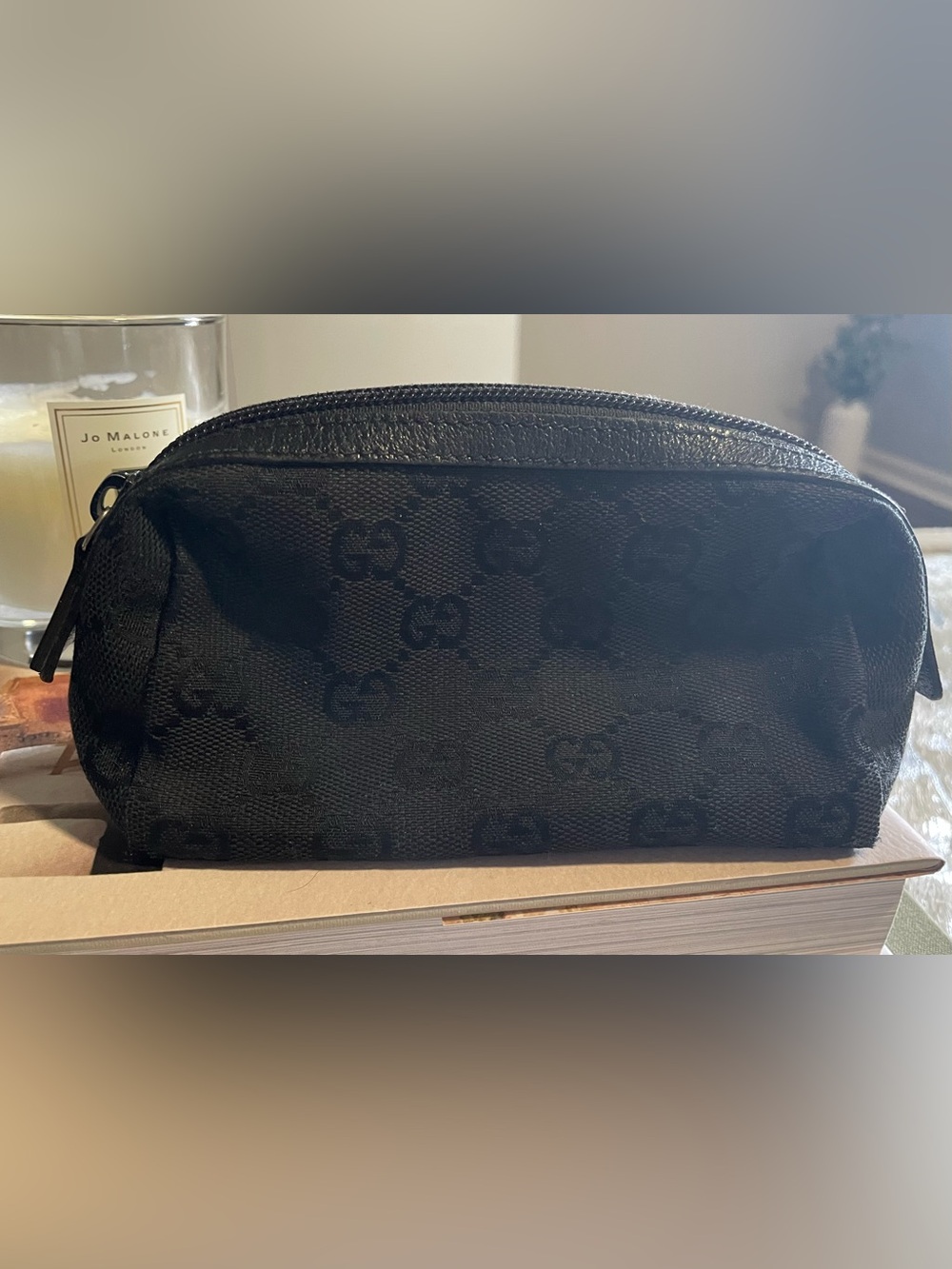 Authentic Gucci Black GG Ligo Cosmetic Bag/Pouch